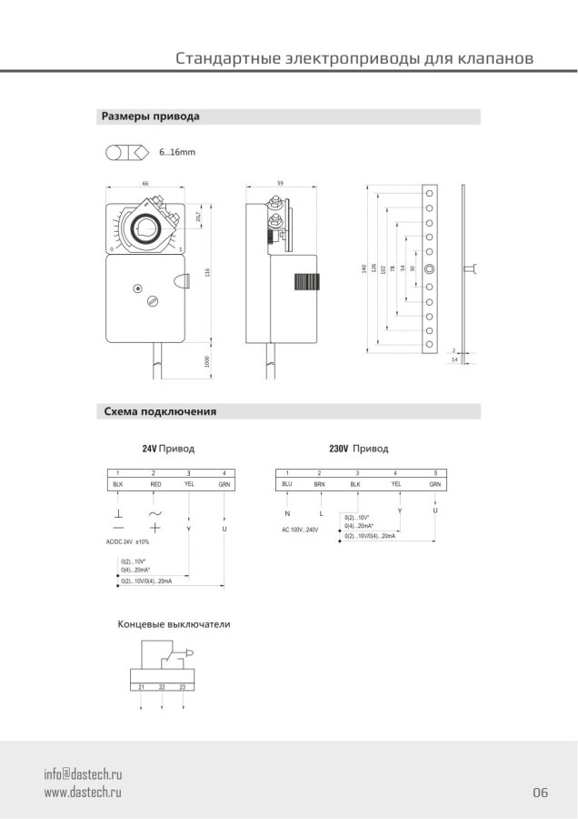 Электропривод Dastech DA-02N24-SR 2 Н·м, 24 В, 0–10 В